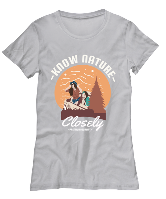Know Nature Closely, grey Women's Tee. Model 60074