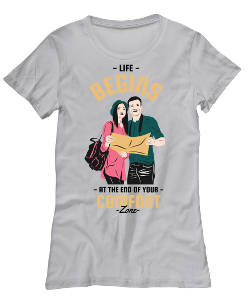 Life Begins at the End, grey Women's Tee. Model 60074