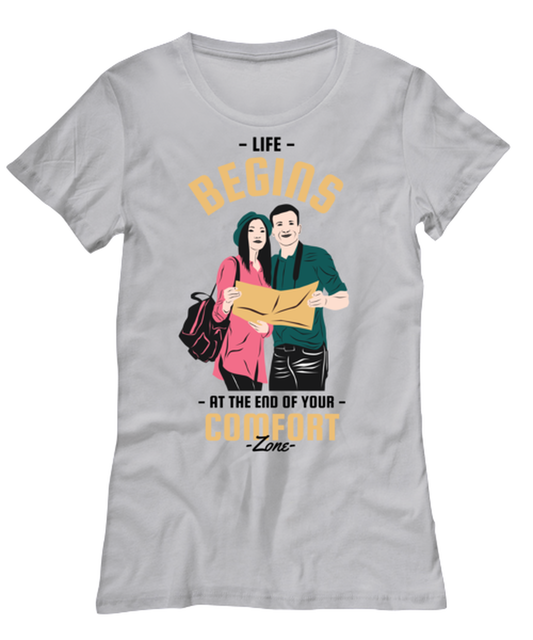 Life Begins at the End, grey Women's Tee. Model 60074