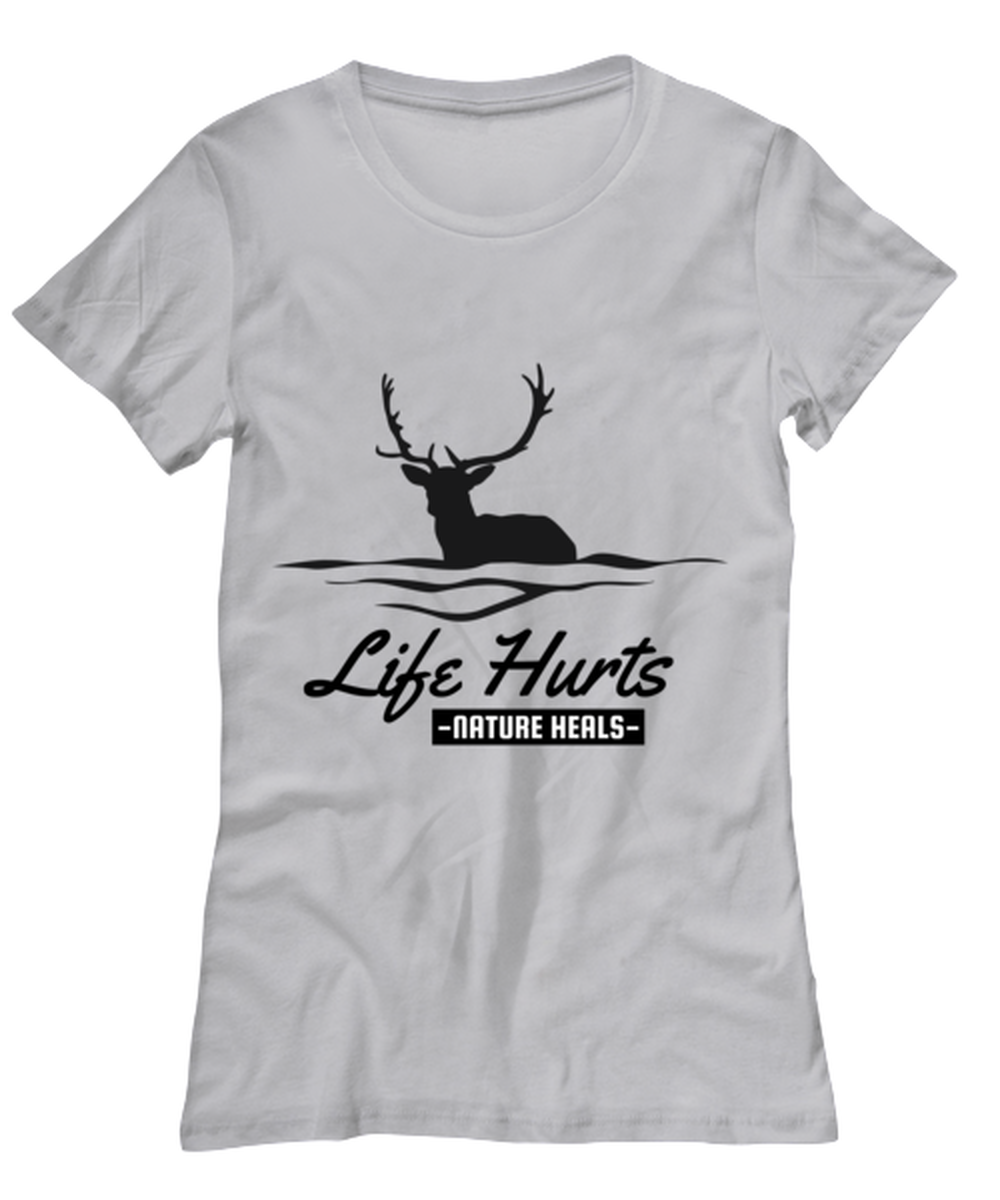 Life Hurts Nature Heals, grey Women's Tee. Model 60074