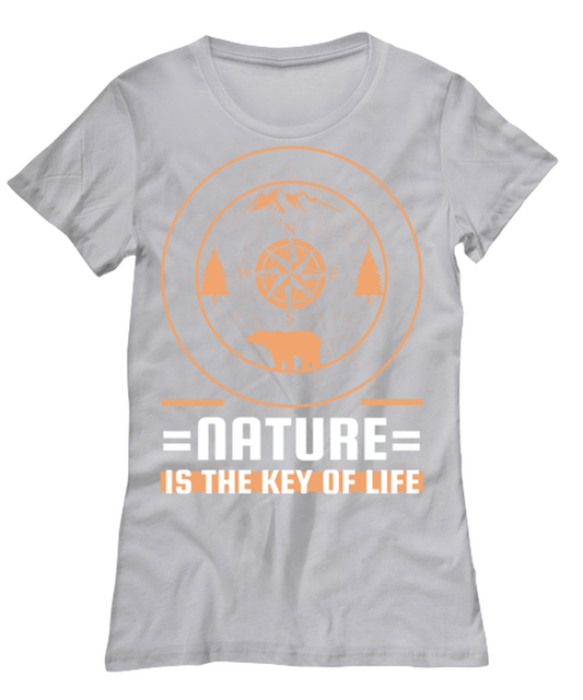 Nature is the Key to Life, grey Women's Tee. Model 60074