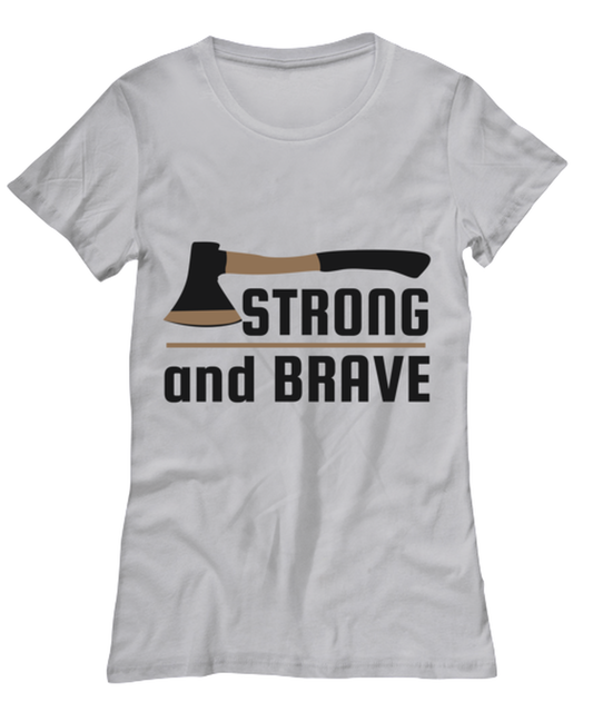 Strong and Brave, grey Women's Tee. Model 60074