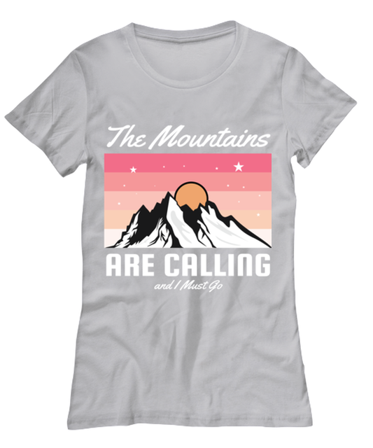The Mountains are Calling, grey Women's Tee. Model 60074