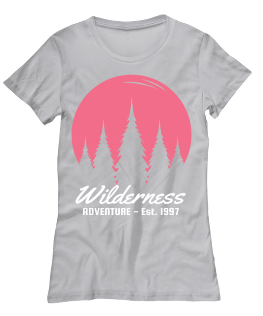 Wilderness Adventures, grey Women's Tee. Model 60074