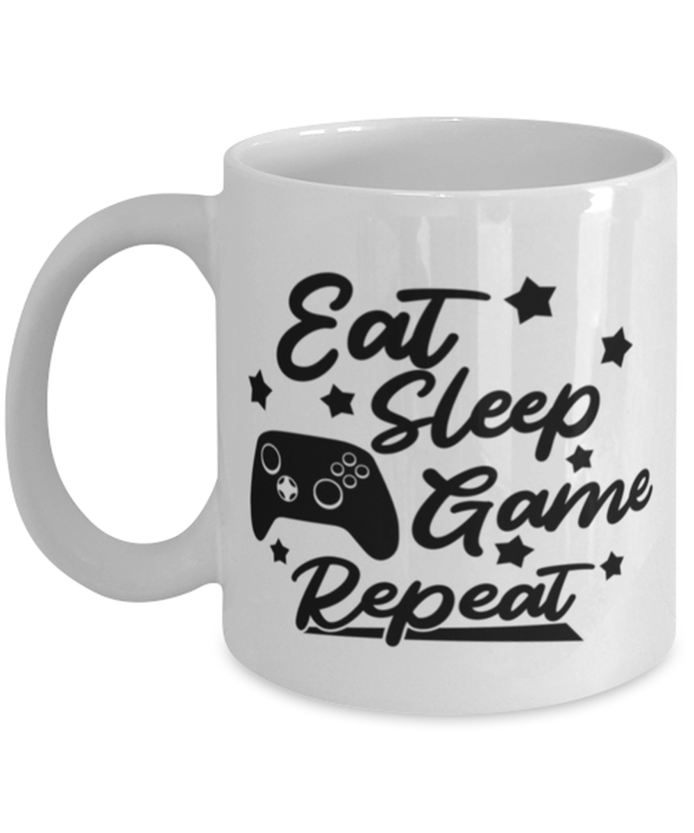 Eat-sleep-game-repeat , white Coffee Mug, Coffee Cup 11oz. Model 60075