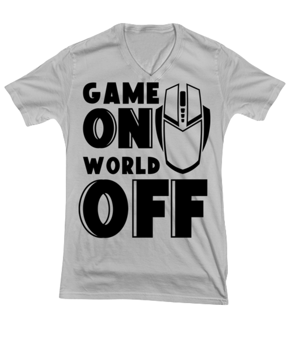 Game on world off , ash Vneck Tee. Model 60077