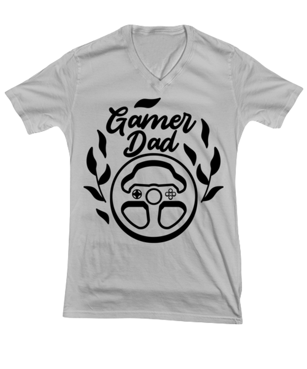 Gamer Dad , ash Vneck Tee. Model 60077