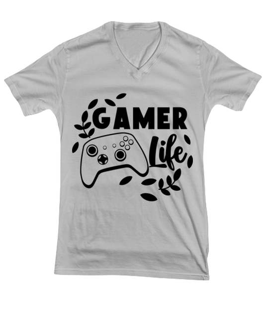 Gamer life , ash Vneck Tee. Model 60077