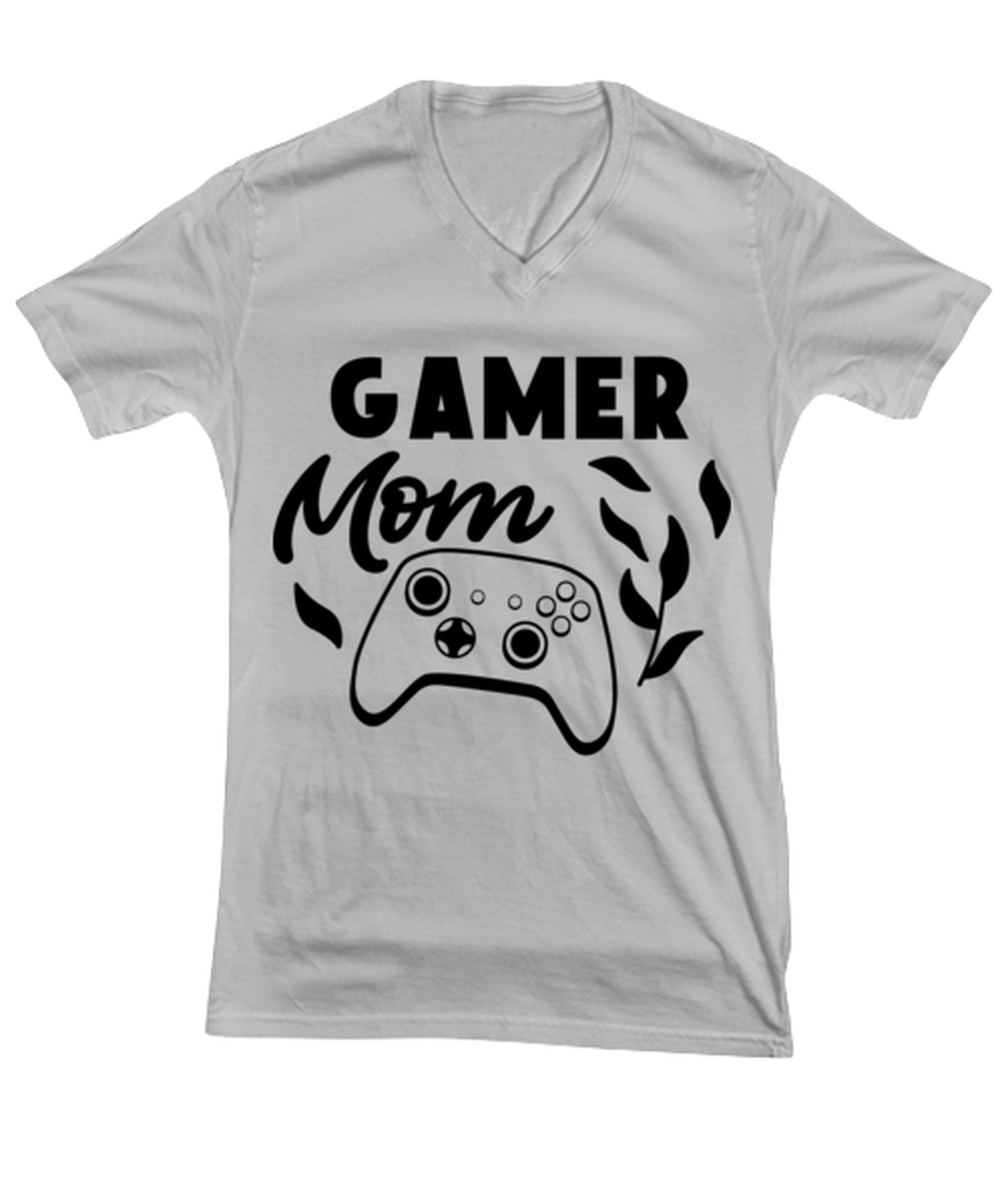 Gamer Mom , ash Vneck Tee. Model 60077