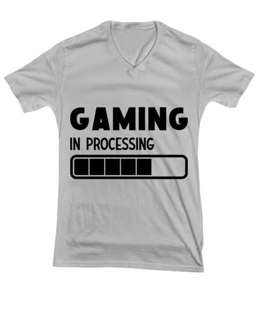 Gaming in processing , ash Vneck Tee. Model 60077