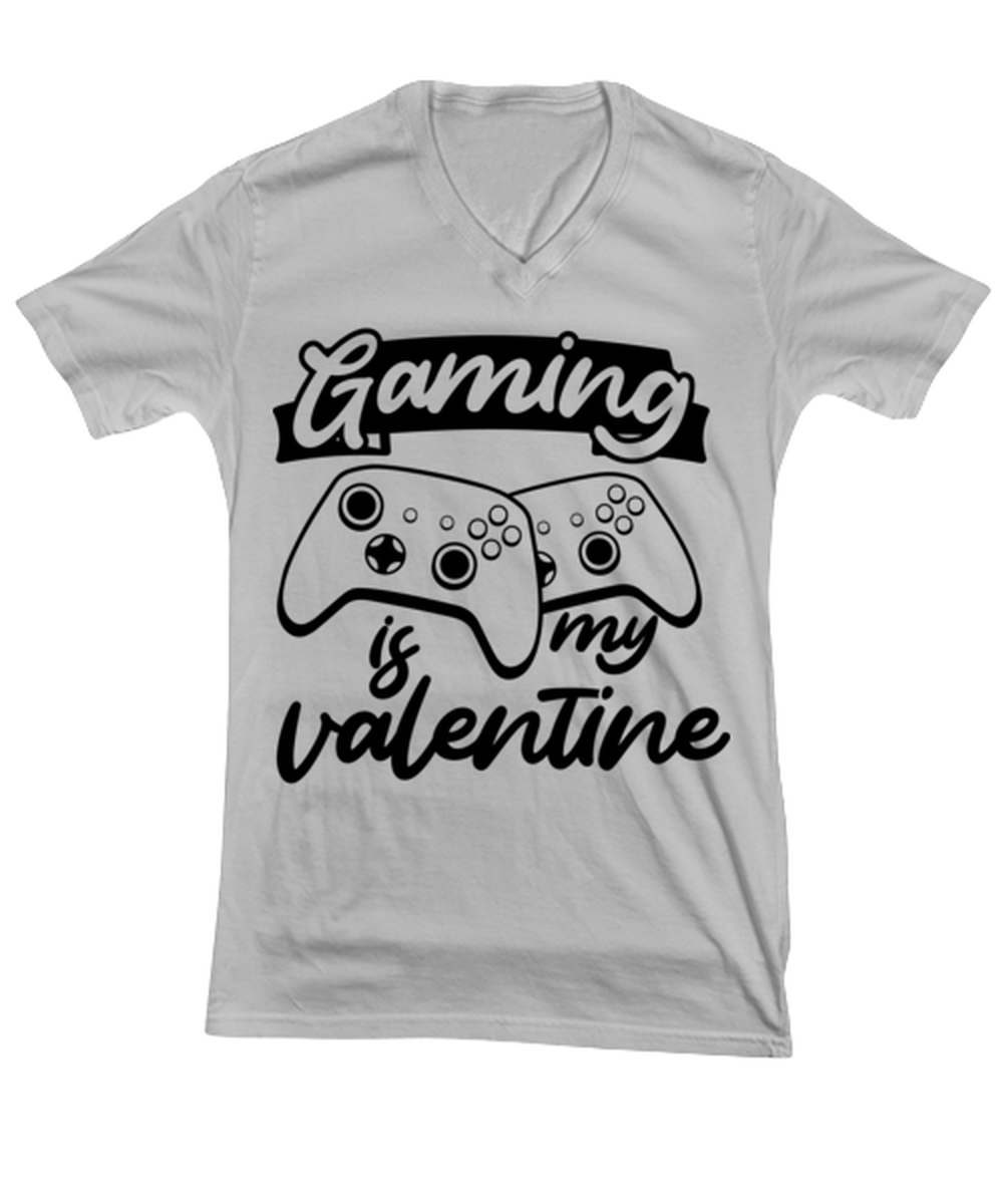 Gaming is my valentine , ash Vneck Tee. Model 60077