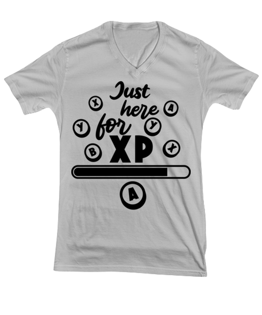Just here for XP , ash Vneck Tee. Model 60077