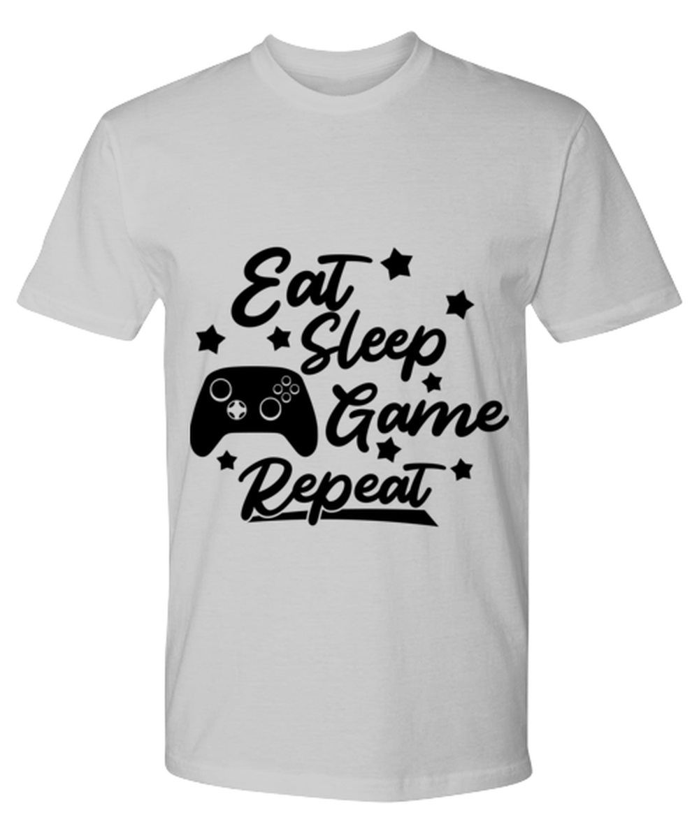Eat-sleep-game-repeat , ash Premium Tee. Model 60077