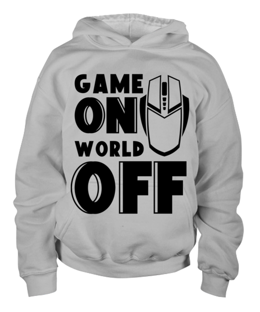 Game on world off , ash Youth Hoodie. Model 60077