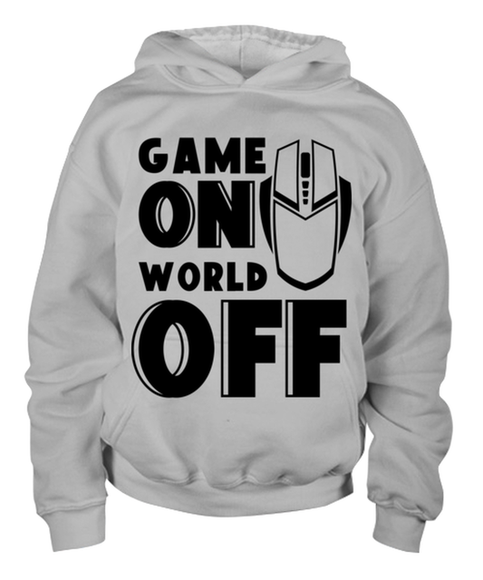 Game on world off , ash Youth Hoodie. Model 60077
