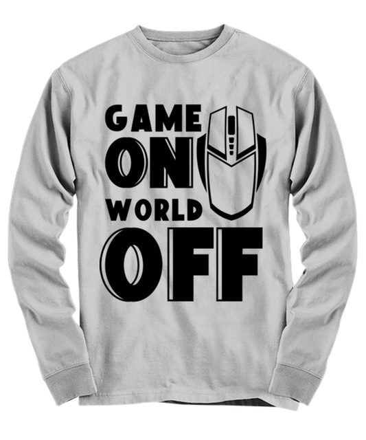 Game on world off , ash Long Sleeve Tee. Model 60077