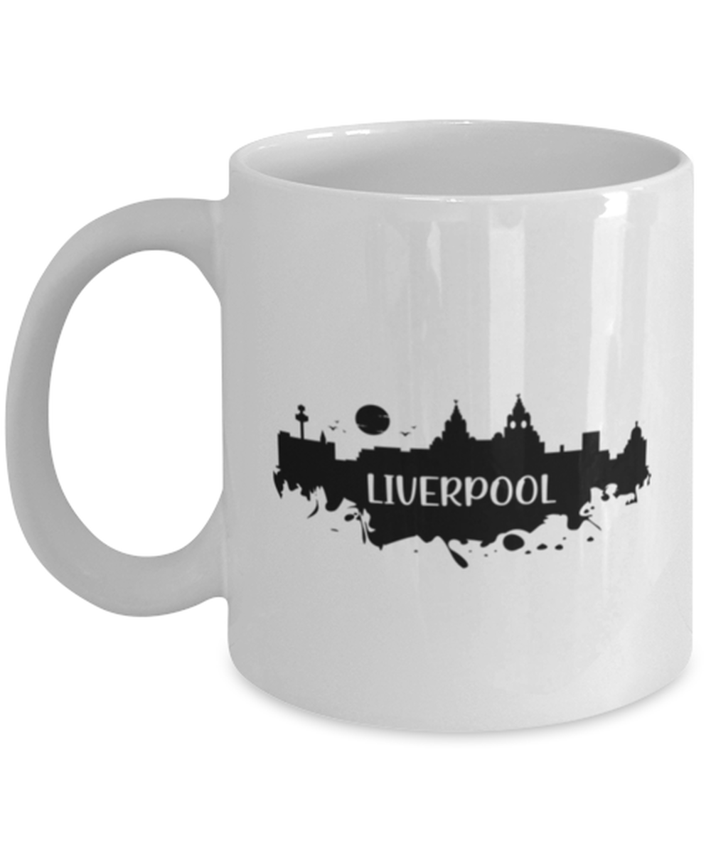 Liverpool Skyline silhouette, white Coffee Mug, Coffee Cup 11oz. Model 60087