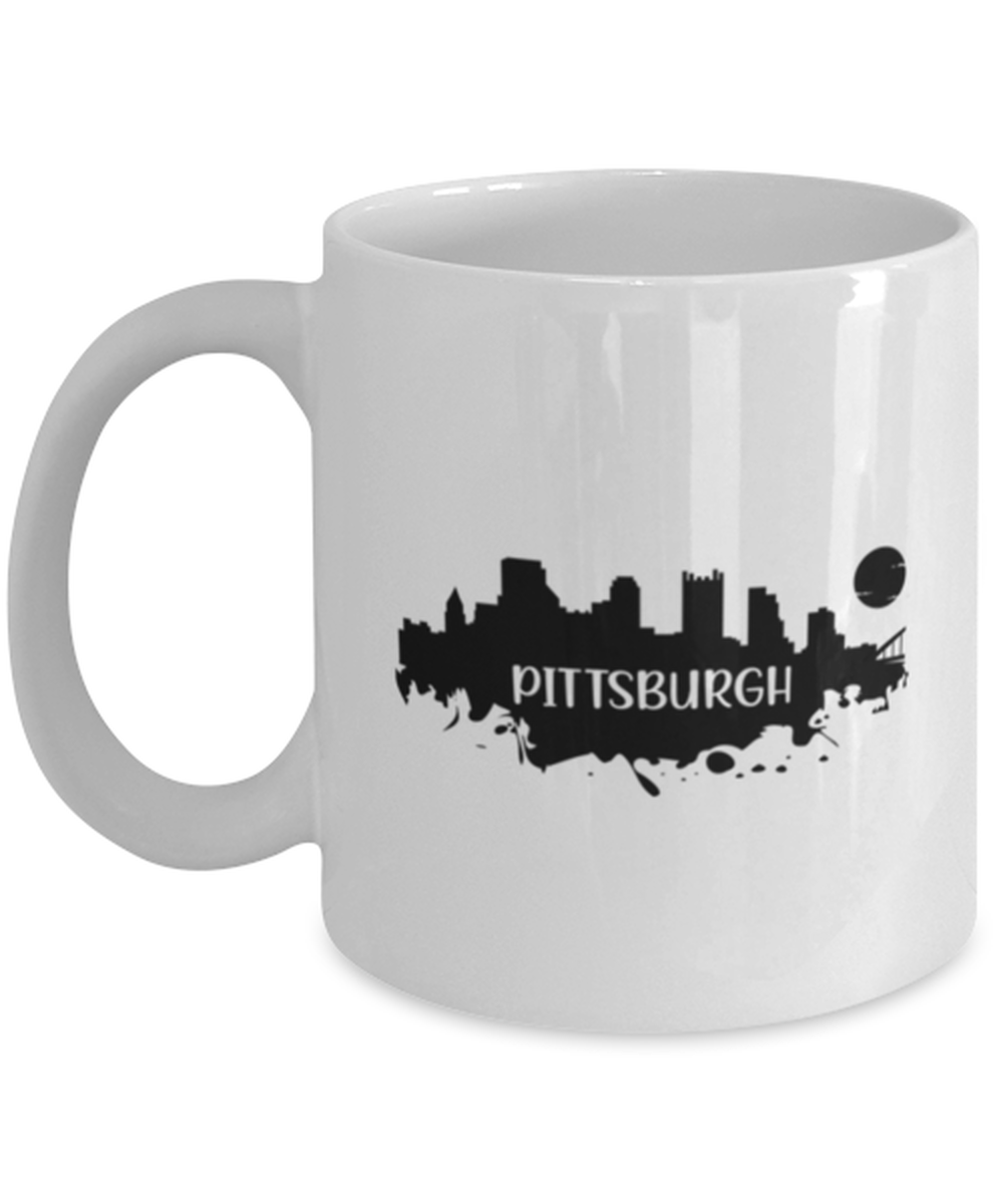 Pittsburgh Skyline silhouette, white Coffee Mug, Coffee Cup 11oz. Model 60087