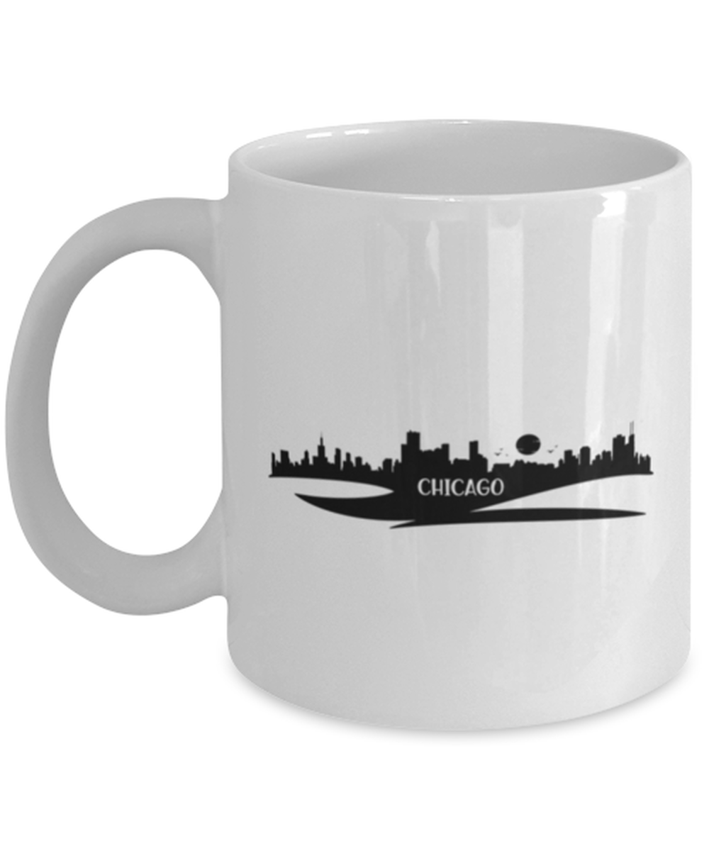 Chicago Skyline silhouette, white Coffee Mug, Coffee Cup 11oz. Model 60087