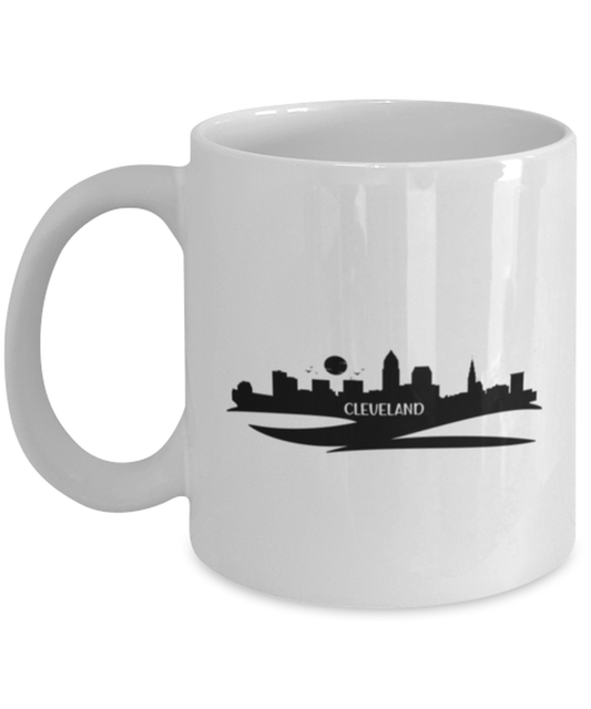 Cleveland Skyline silhouette, white Coffee Mug, Coffee Cup 11oz. Model 60087