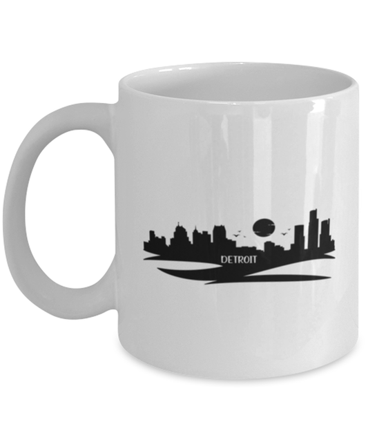 Detroit Skyline silhouette, white Coffee Mug, Coffee Cup 11oz. Model 60087