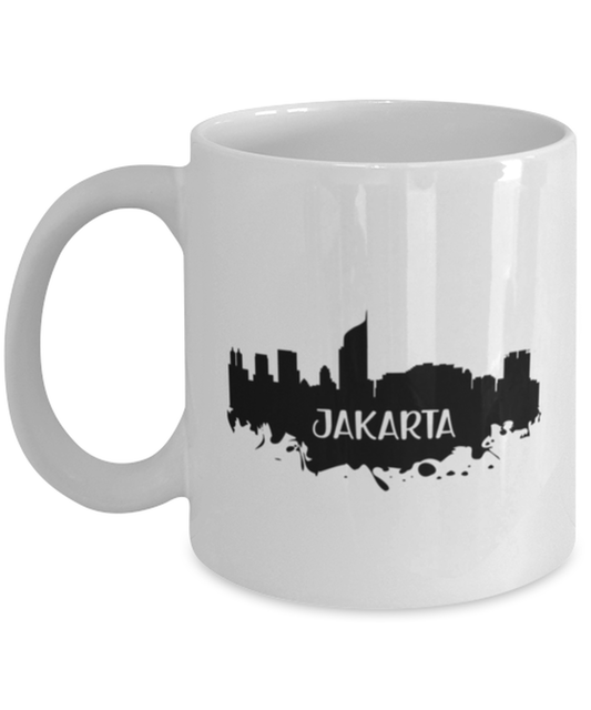 Jakarta Skyline silhouette, white Coffee Mug, Coffee Cup 11oz. Model 60087