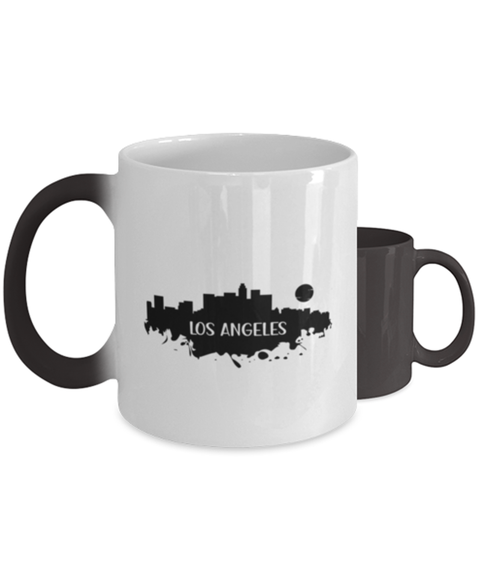 Los Angeles Skyline silhouette,  Heat Sensitive Color Changing Coffee Mug, Magic Coffee Cup. Model 60087