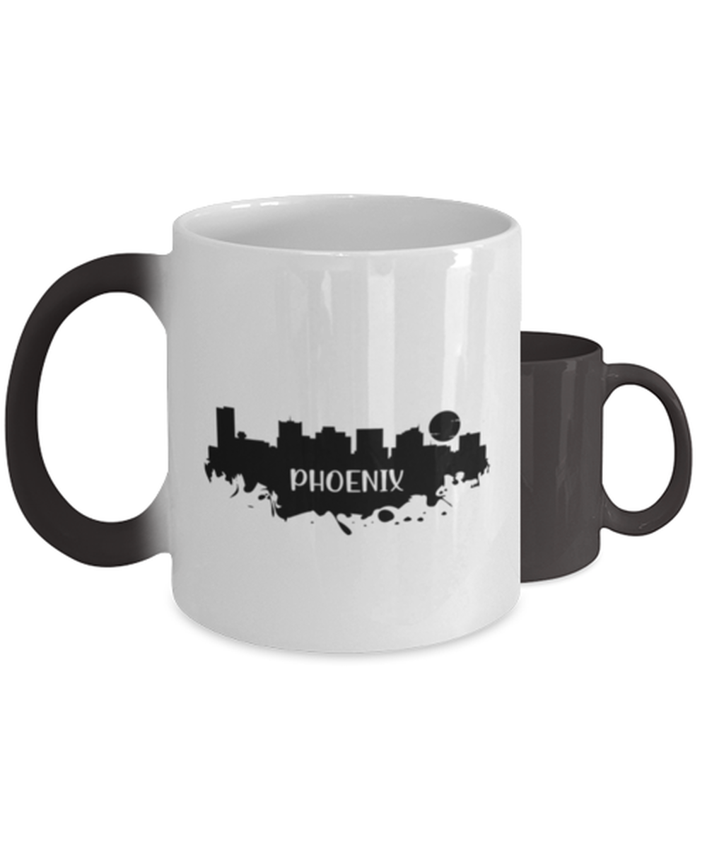 Phoenix Skyline silhouette,  Heat Sensitive Color Changing Coffee Mug, Magic Coffee Cup. Model 60087