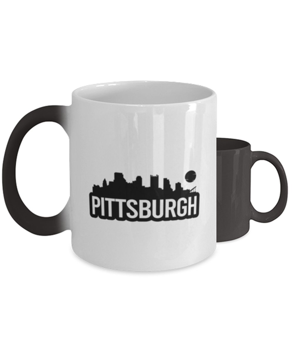 Pittsburgh Bold Skyline,  Heat Sensitive Color Changing Coffee Mug, Magic Coffee Cup. Model 60087
