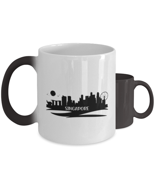 Singapore Skyline silhouette,  Heat Sensitive Color Changing Coffee Mug, Magic Coffee Cup. Model 60087