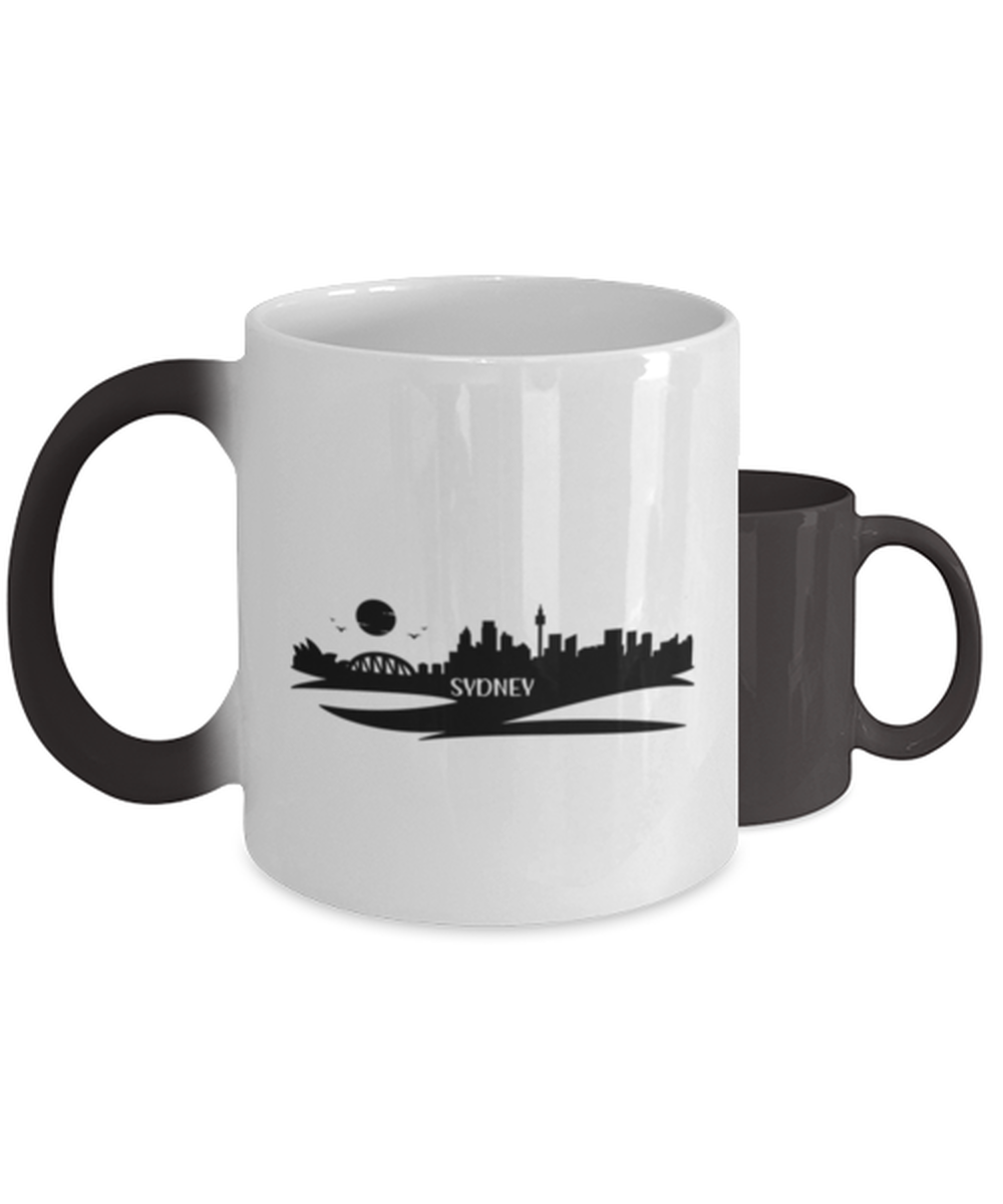 Sydney Skyline silhouette,  Heat Sensitive Color Changing Coffee Mug, Magic Coffee Cup. Model 60087