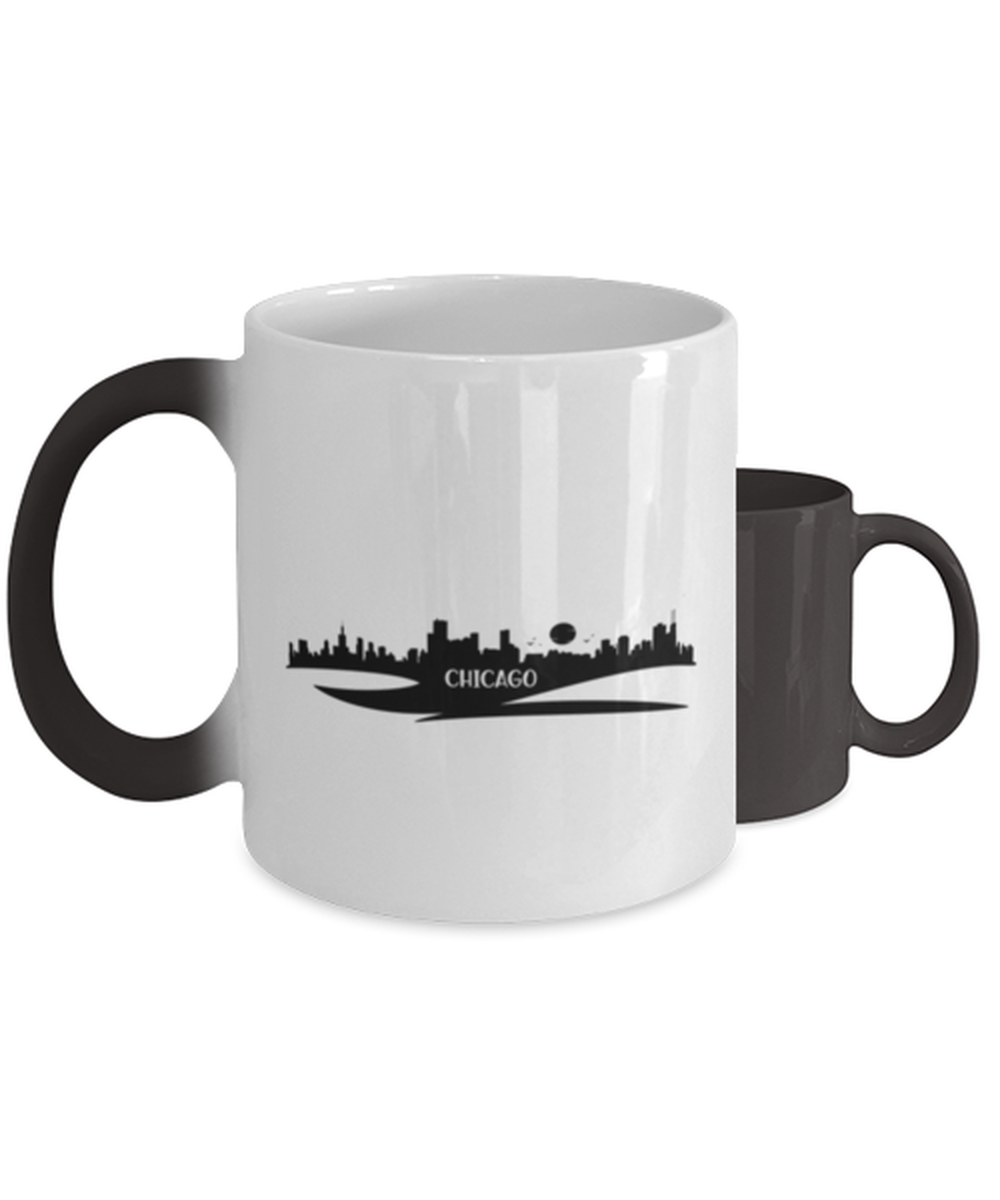 Chicago Skyline silhouette,  Heat Sensitive Color Changing Coffee Mug, Magic Coffee Cup. Model 60087
