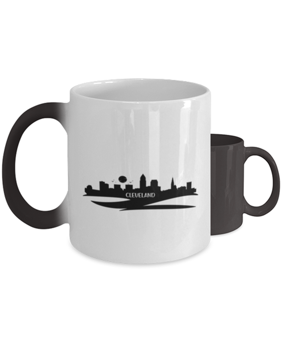 Cleveland Skyline silhouette,  Heat Sensitive Color Changing Coffee Mug, Magic Coffee Cup. Model 60087