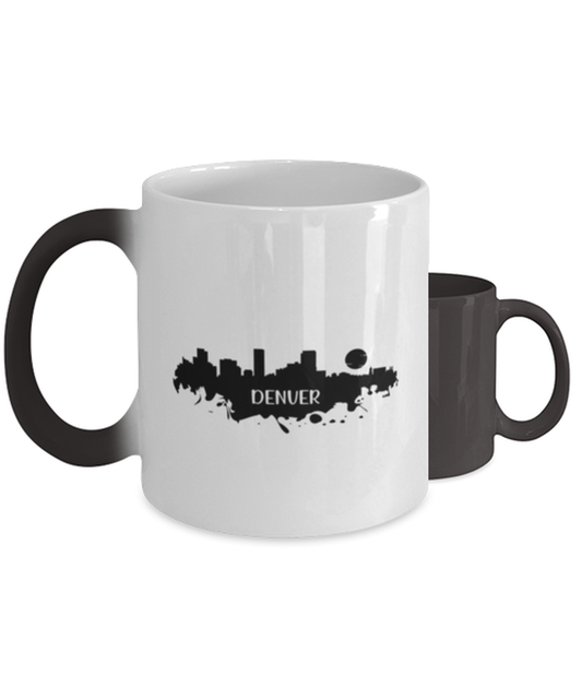 Denver Skyline silhouette,  Heat Sensitive Color Changing Coffee Mug, Magic Coffee Cup. Model 60087