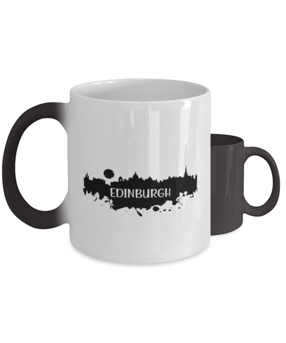 Edinburgh Skyline silhouette,  Heat Sensitive Color Changing Coffee Mug, Magic Coffee Cup. Model 60087