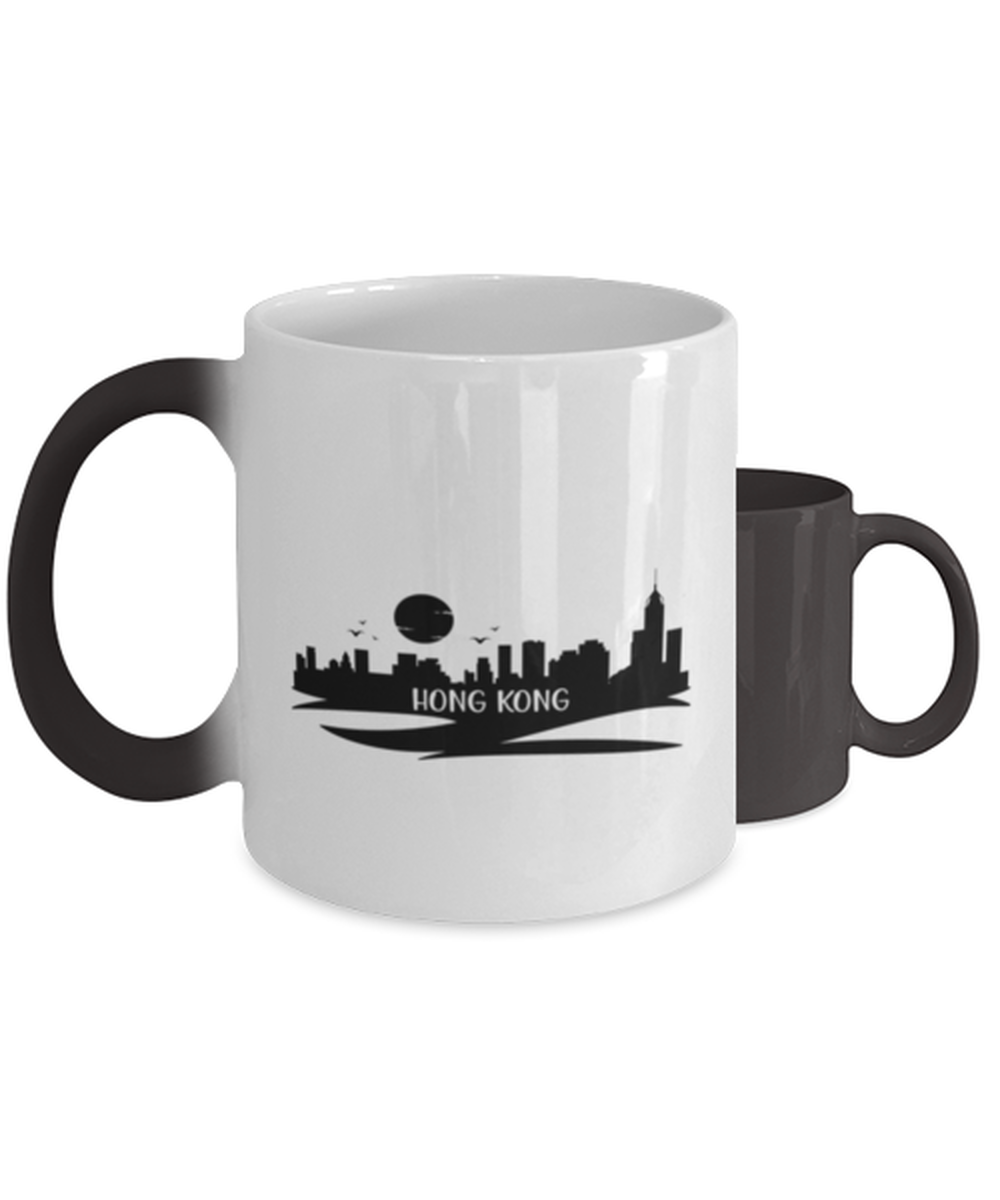 Hong Kong Skyline silhouette,  Heat Sensitive Color Changing Coffee Mug, Magic Coffee Cup. Model 60087