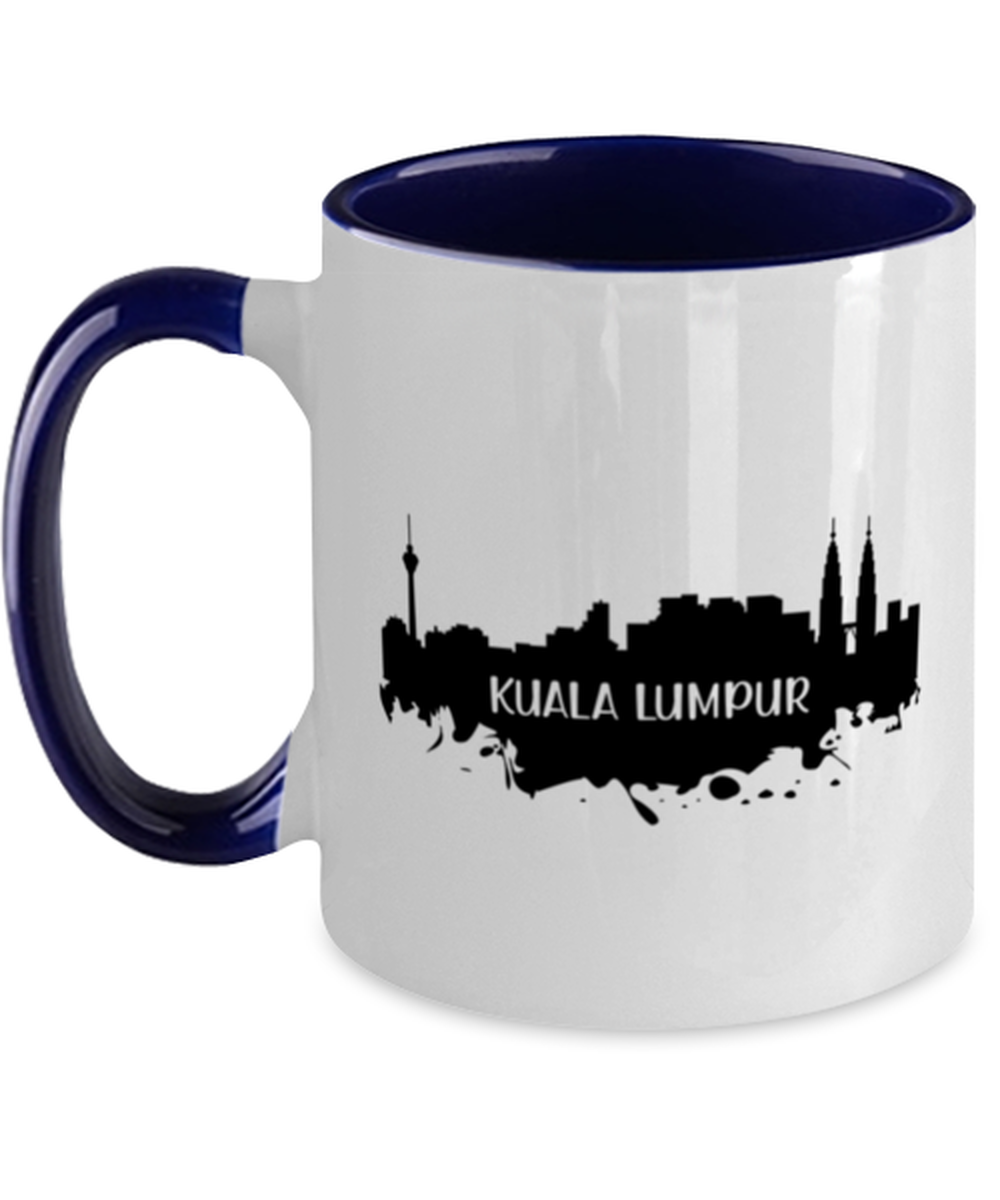 Kuala Lumpur Skyline silhouette, navy Two Tone Coffee Mug. Model 60087