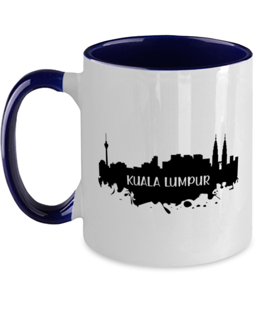 Kuala Lumpur Skyline silhouette, navy Two Tone Coffee Mug. Model 60087