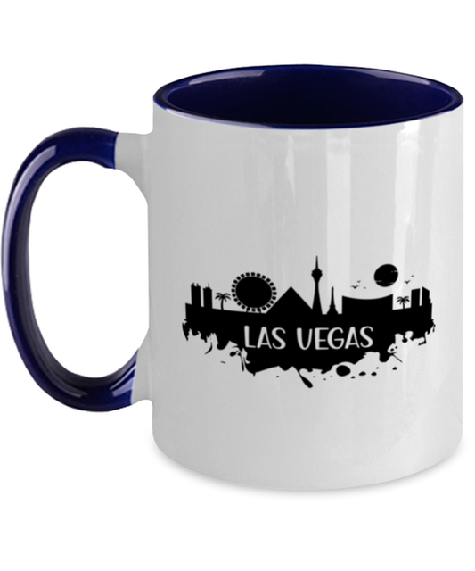 Las Vegas Skyline silhouette, navy Two Tone Coffee Mug. Model 60087