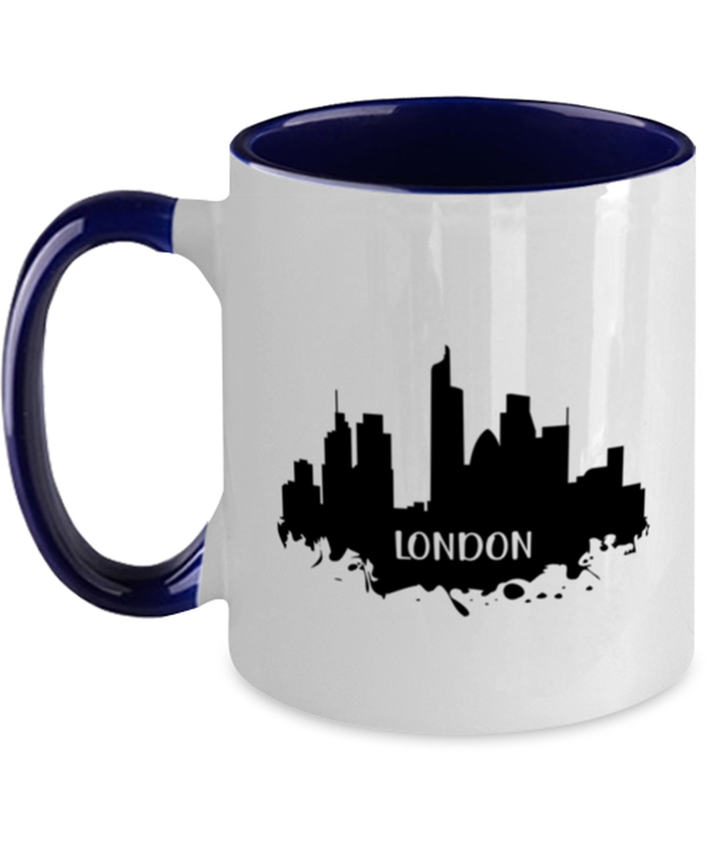 London Skyline silhouette, navy Two Tone Coffee Mug. Model 60087