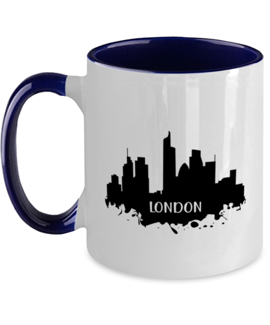 London Skyline silhouette, navy Two Tone Coffee Mug. Model 60087