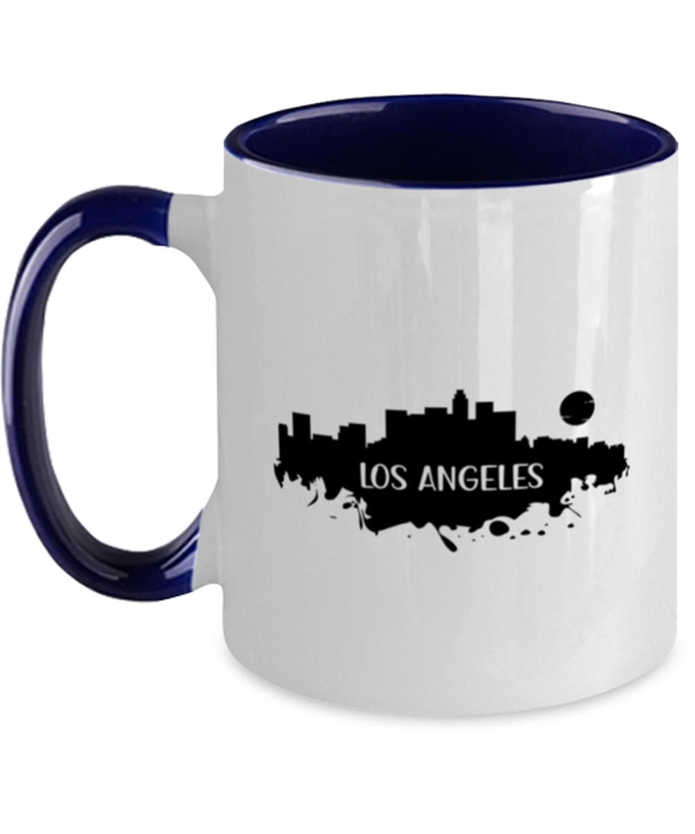 Los Angeles Skyline silhouette, navy Two Tone Coffee Mug. Model 60087