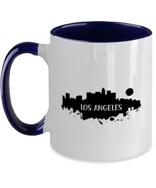Los Angeles Skyline silhouette, navy Two Tone Coffee Mug. Model 60087