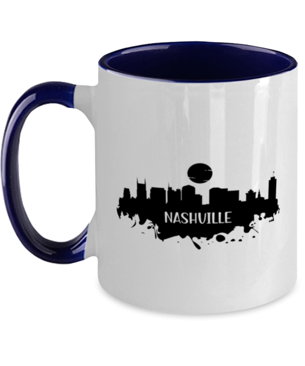 Nashville Skyline silhouette, navy Two Tone Coffee Mug. Model 60087