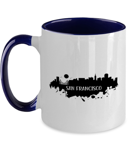 San Francisco Skyline silhouette, navy Two Tone Coffee Mug. Model 60087