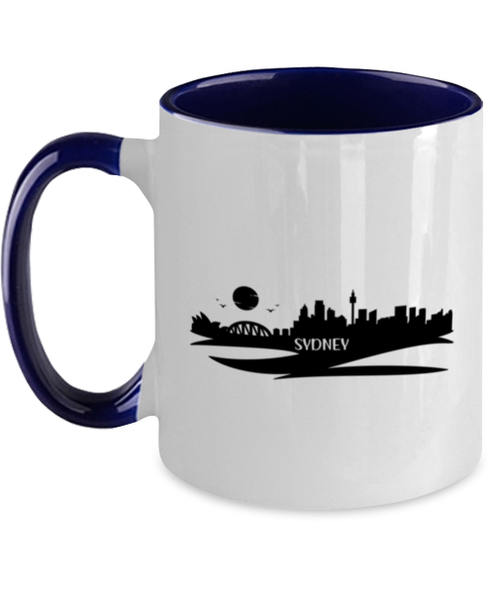 Sydney Skyline silhouette, navy Two Tone Coffee Mug. Model 60087