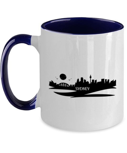Sydney Skyline silhouette, navy Two Tone Coffee Mug. Model 60087