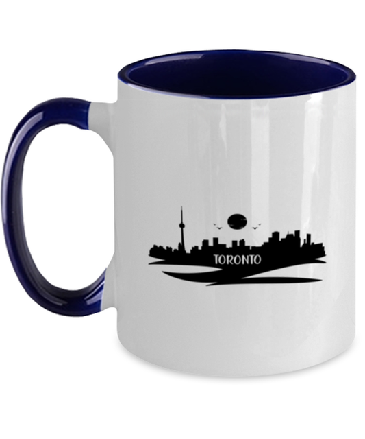 Toronto Skyline silhouette, navy Two Tone Coffee Mug. Model 60087