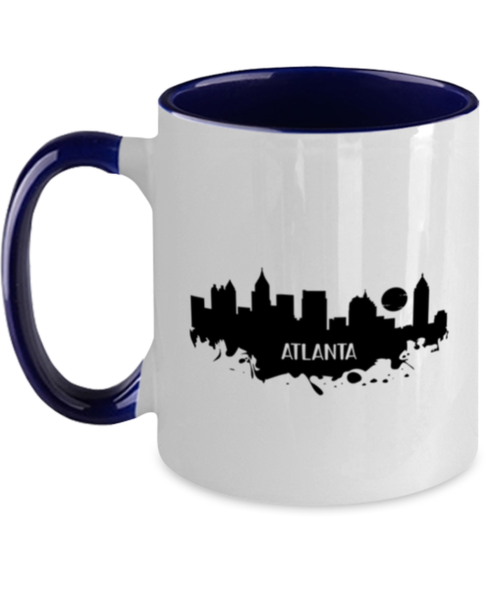 Atlanta Skyline silhouette, navy Two Tone Coffee Mug. Model 60087