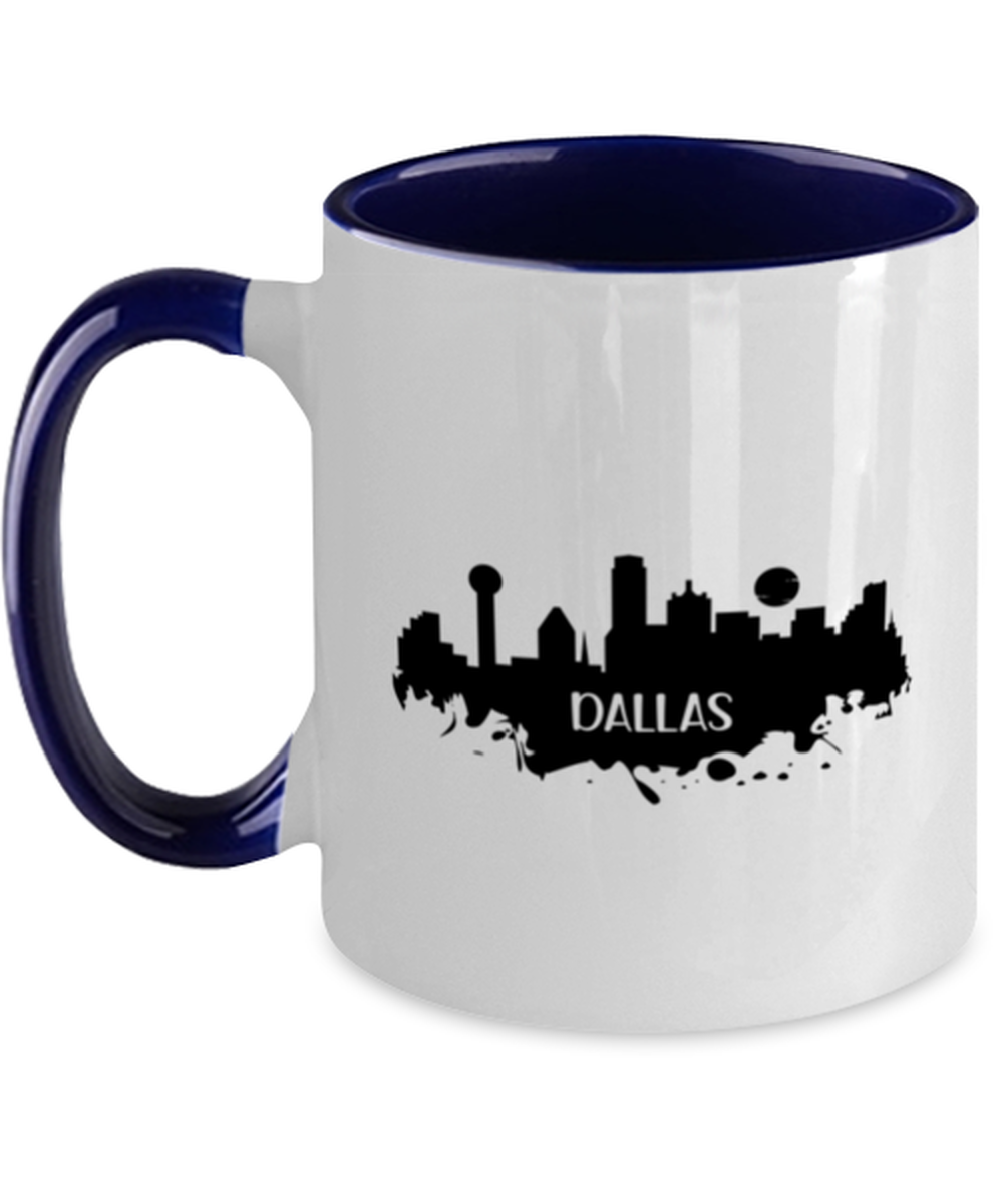 Dallas Skyline silhouette, navy Two Tone Coffee Mug. Model 60087